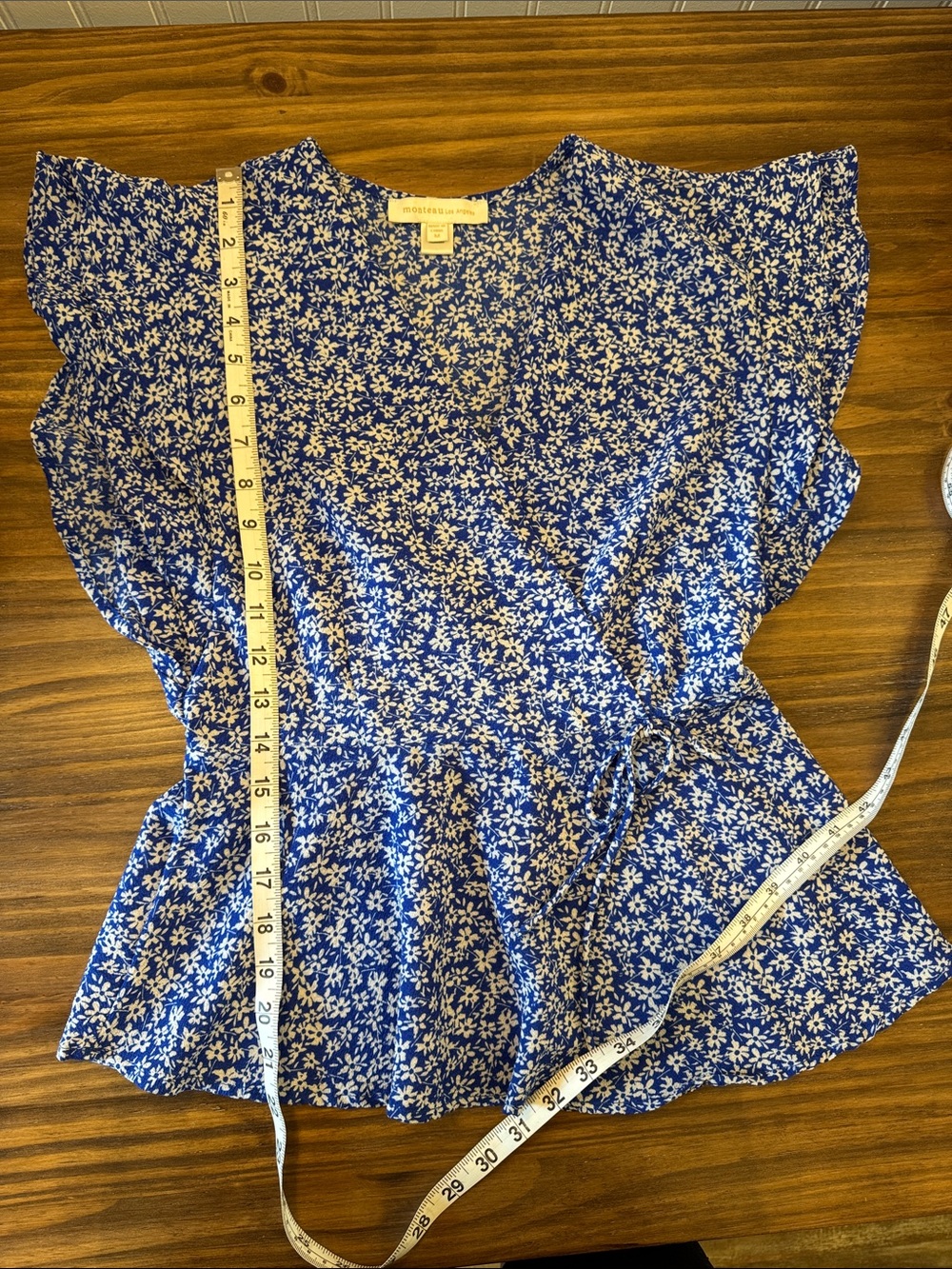 Monteau Fauz Wrap Peplum Top - Picture 7 of 9